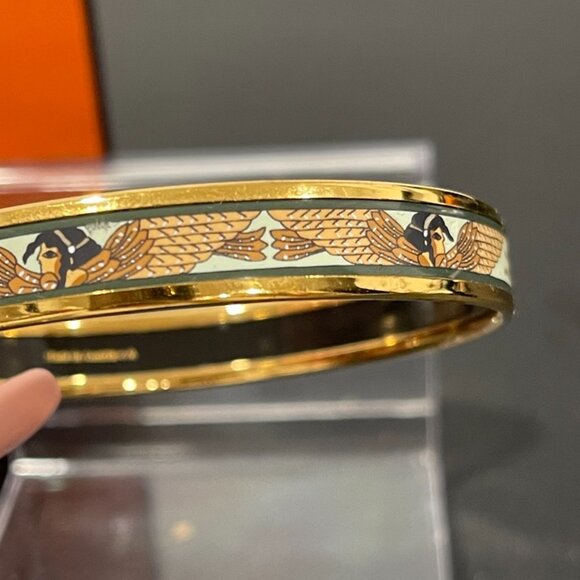 Hermes Enamel Bangle Bracelet 2.5" Circumference Brown/Blue (116718) - Picture 2 of 6